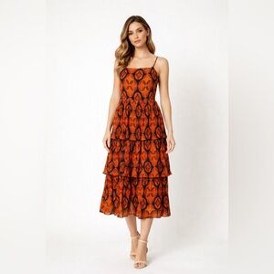 Never Fully Dressed Henrietta Midaxi Dress NWT Boho Tiered Print Size 2